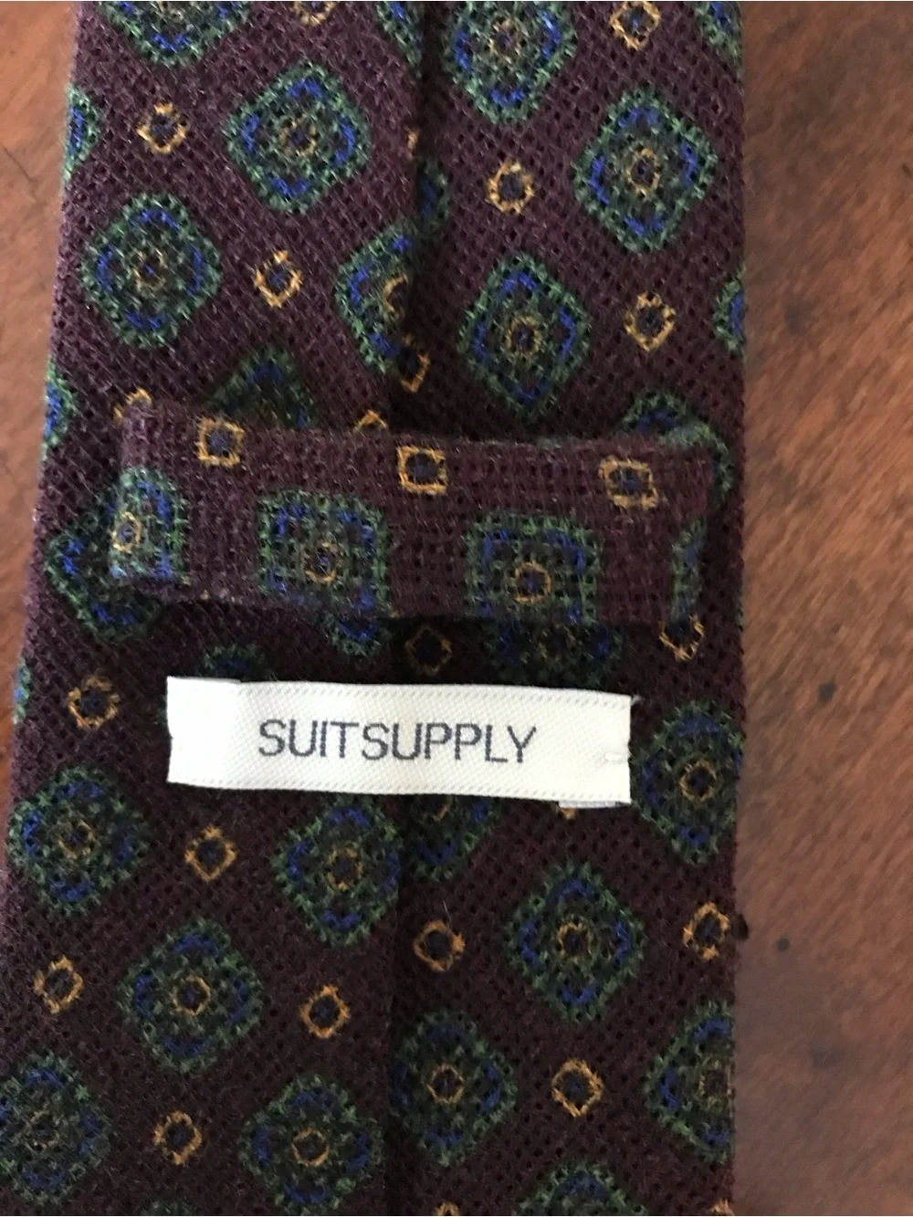 Suit Supply Classic Burgundy & Teal Geometric Men's Tie